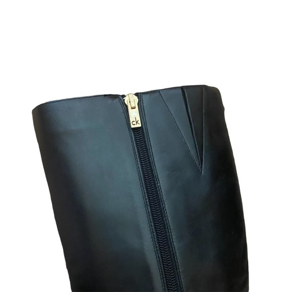 Calvin Klein Poloma Tall Black Wedge Boots w/ White Stripe Size 9 Women's - Picture 6 of 12